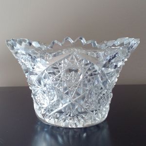 Cut glass crystal saw tooth dish, selling as is.